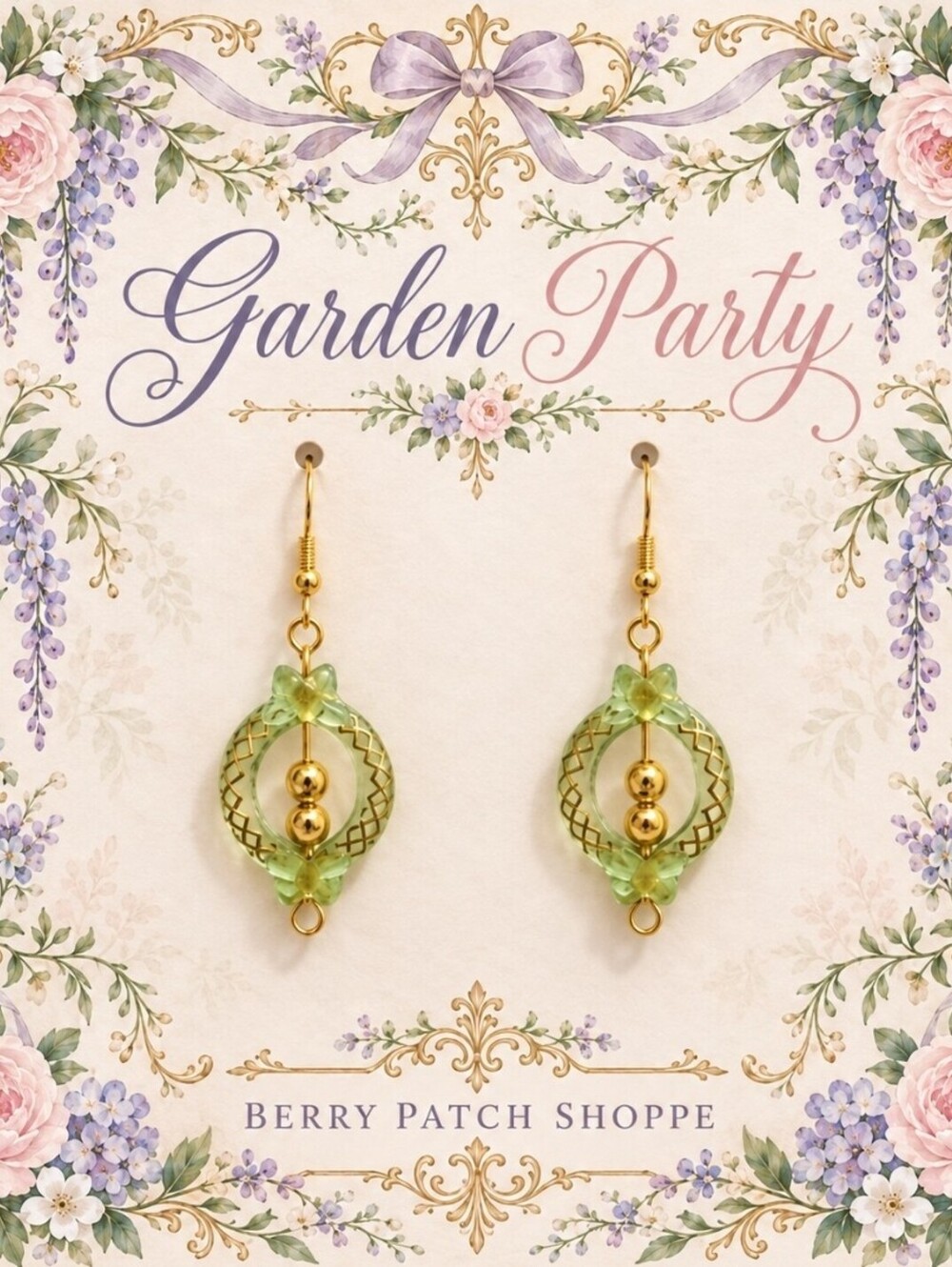 Bridgerton Garden Tea Party Peridot & Gold Regencycore Dangle Drop Earrings